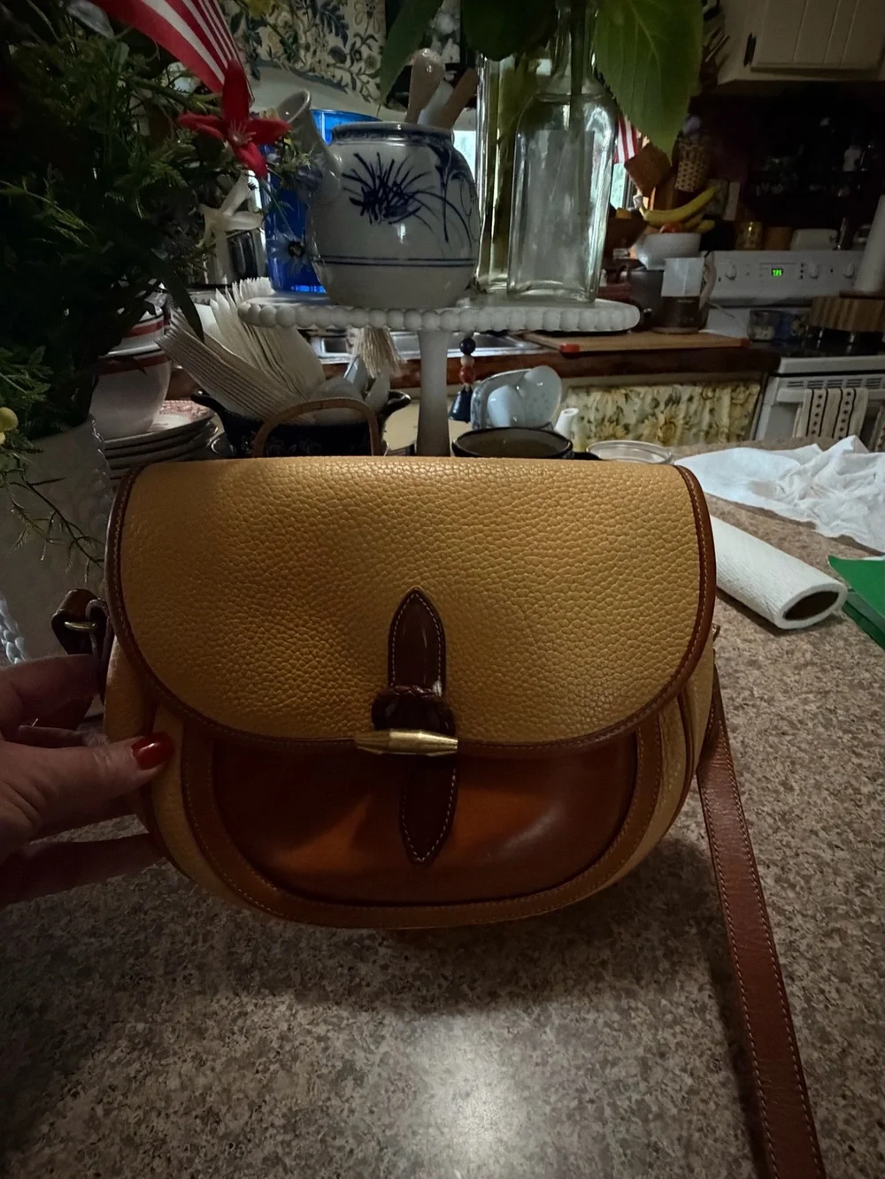 Dooney and BurkeTan and Brown Leather-Trim Saddle Bag